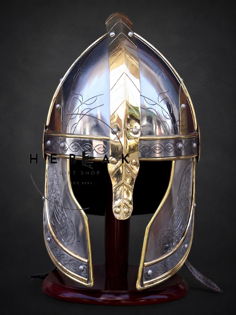 Anglo Saxon Helmet Replica — Steel with Brass Trim view 2