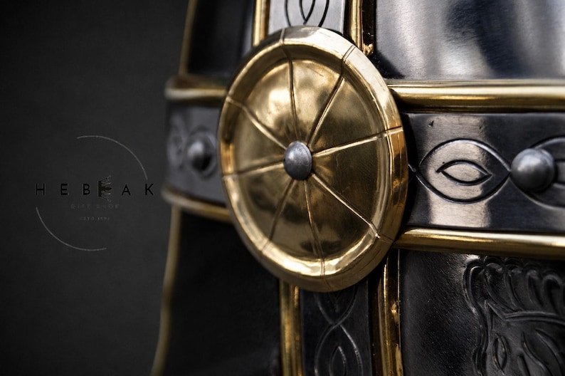 Anglo Saxon Helmet Replica — Steel with Brass Trim view 6