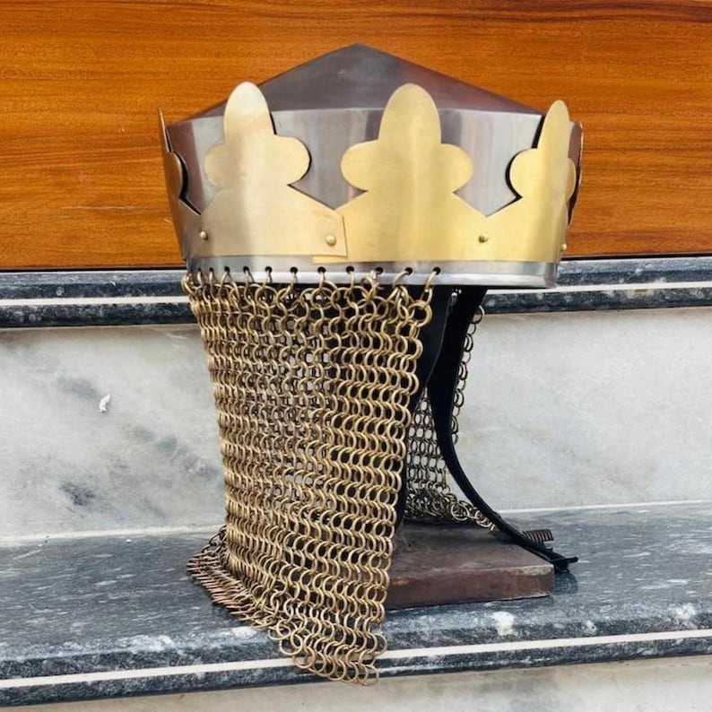 King Arthur Helmet — Brass Chainmail view 3