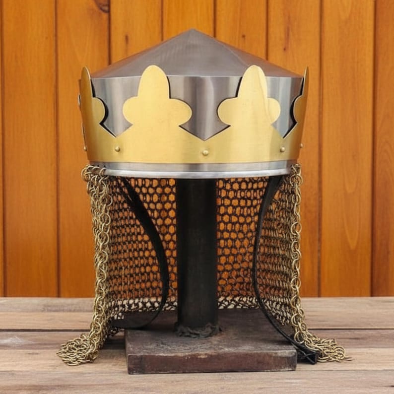 King Arthur Helmet — Brass Chainmail view 4