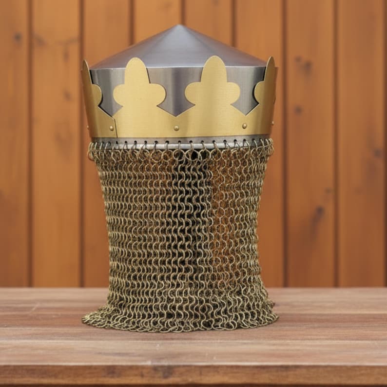 King Arthur Helmet — Brass Chainmail view 5