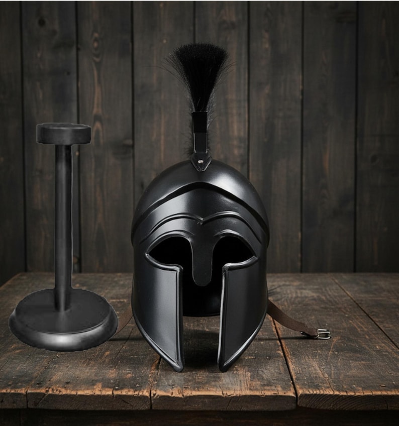 Corinthian Helmet — Warrior Medieval with Wooden Stand view 3
