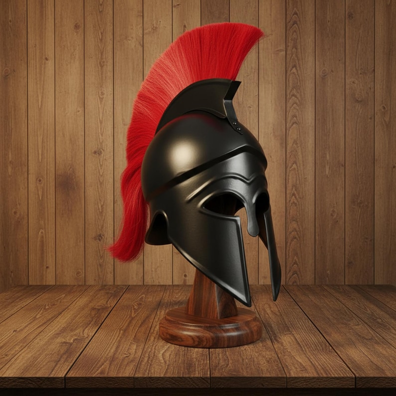 New Corinthian Helmet — Warrior Medieval with Wooden Stand view 5