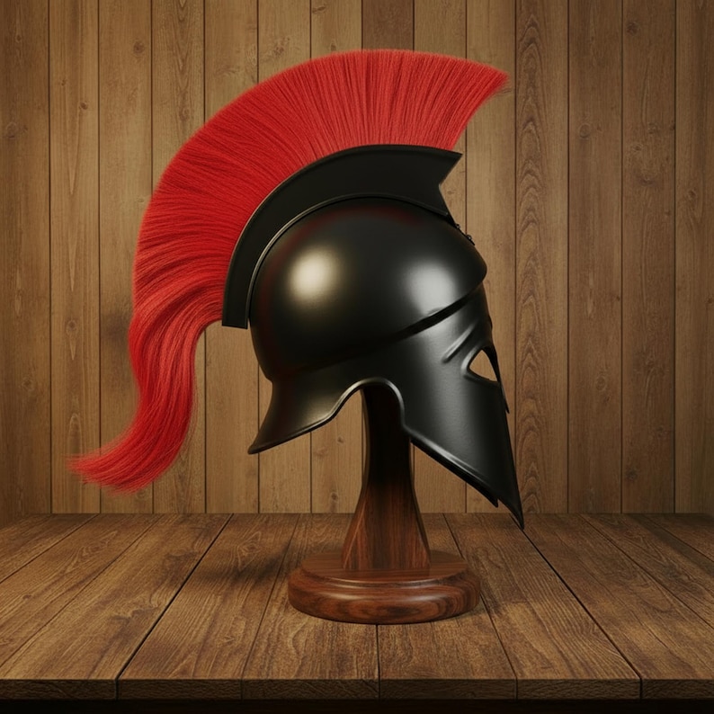 New Corinthian Helmet — Warrior Medieval with Wooden Stand view 6