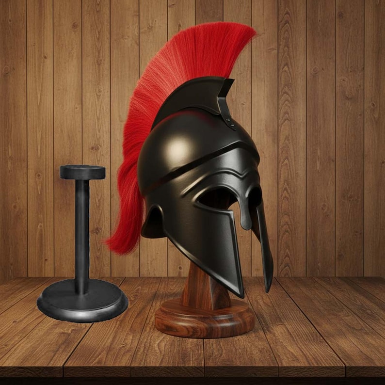 New Corinthian Helmet — Warrior Medieval with Wooden Stand view 7