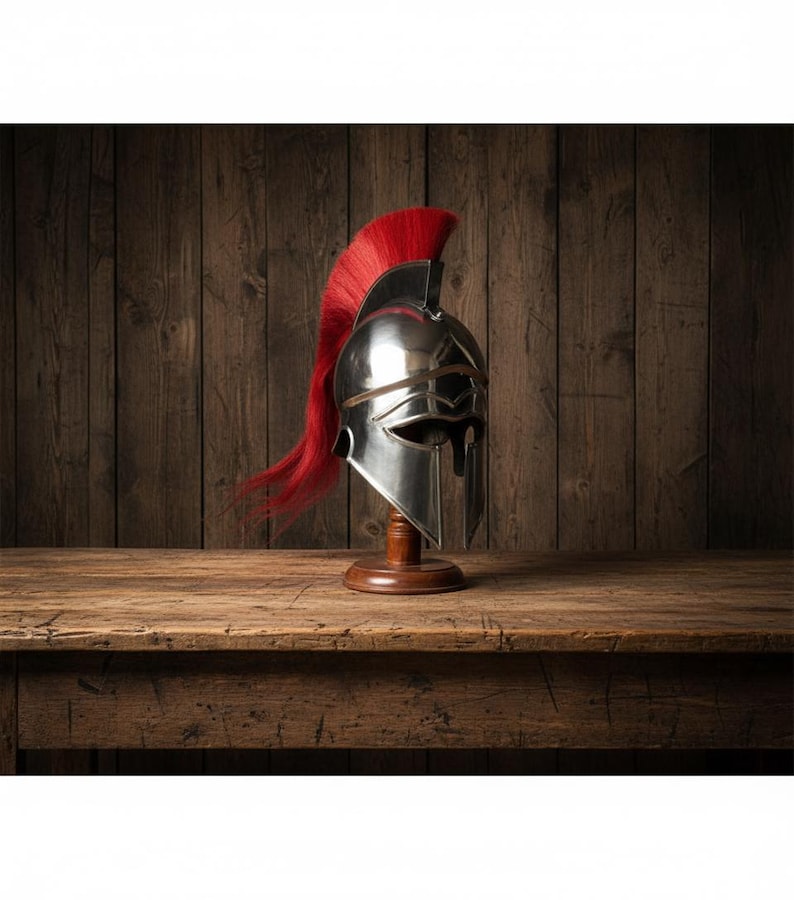 New Corinthian Helmet — Warrior Medieval with Wooden Stand view 18