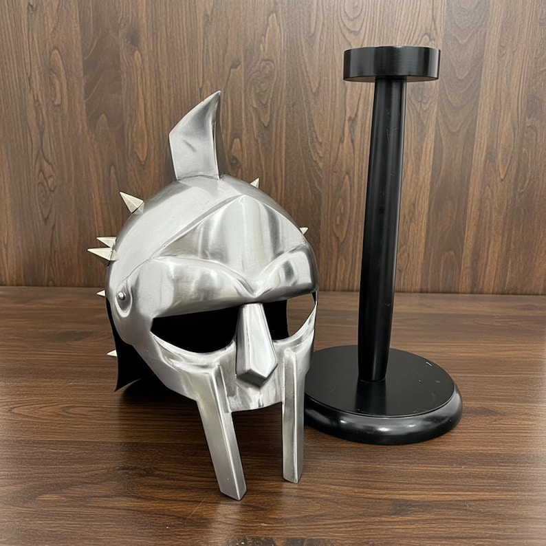 Black Gladiator Helmet with Display Stand view 3