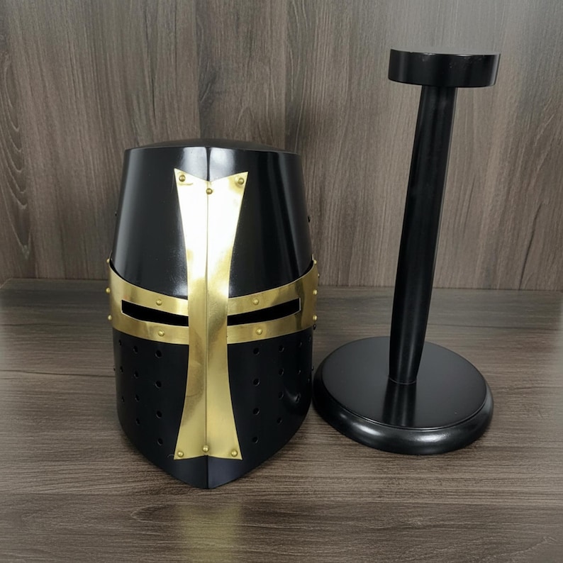 Medieval Crusader Helmet — Templar Warrior with Stand view 2
