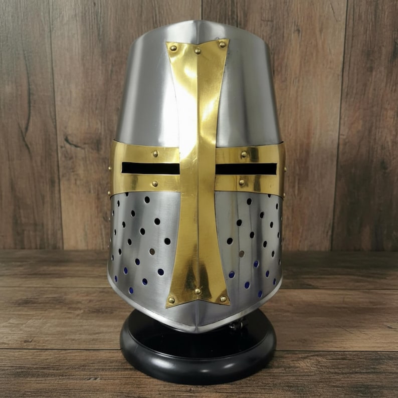 Medieval Crusader Helmet — Templar Warrior with Stand view 3
