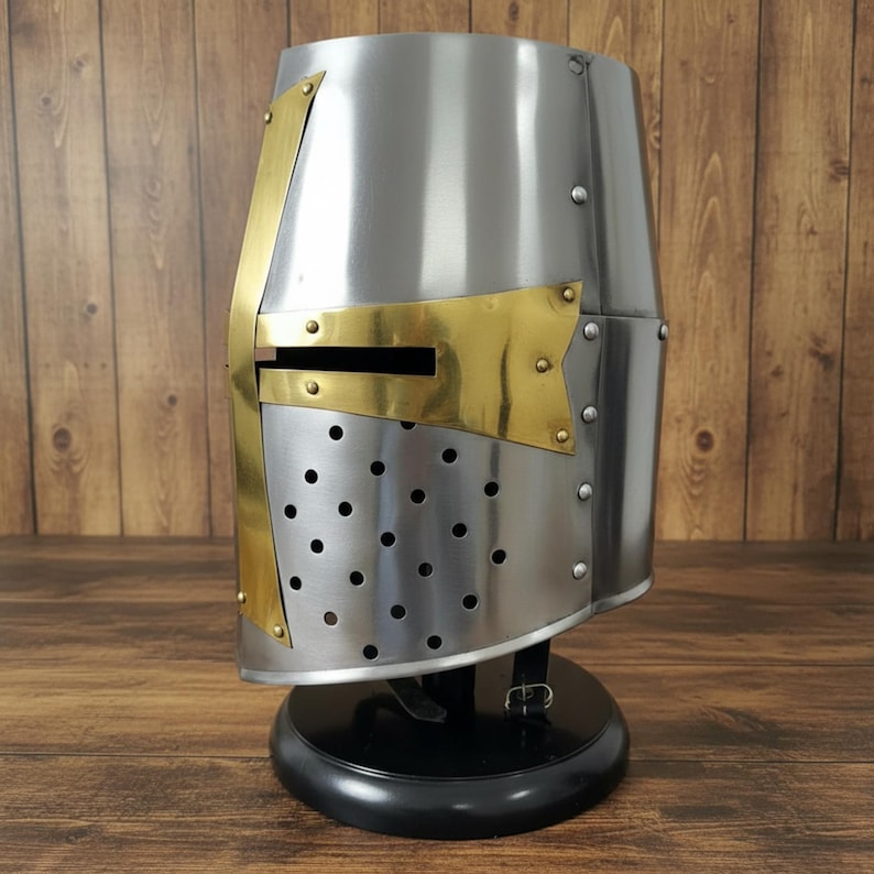 Medieval Crusader Helmet — Templar Warrior with Stand view 4