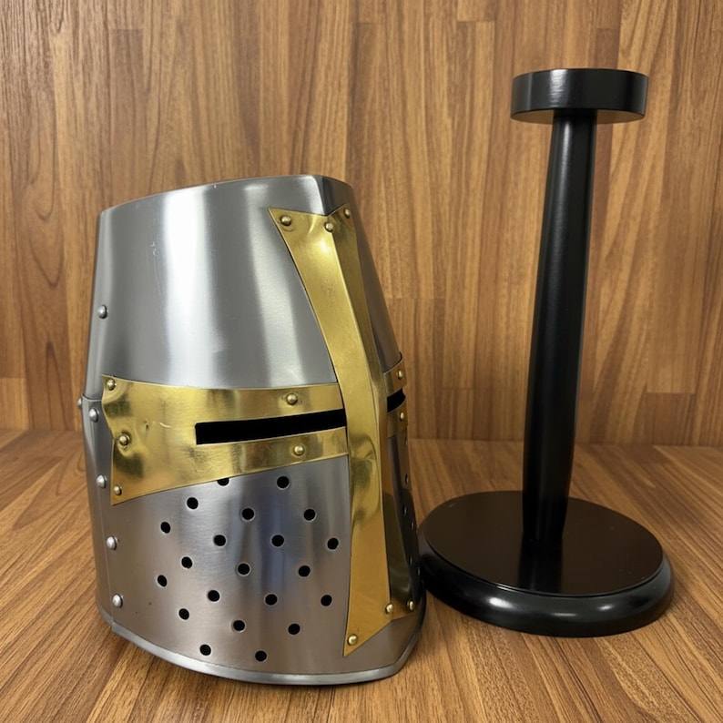 Medieval Crusader Helmet — Templar Warrior with Stand view 5