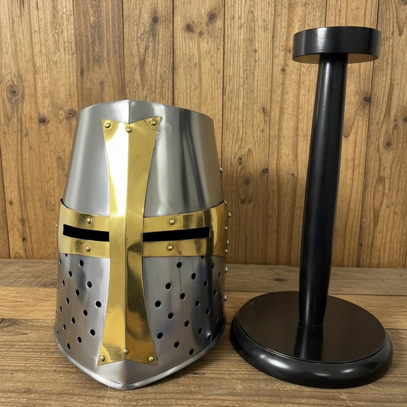 Medieval Crusader Helmet — Templar Warrior with Stand view 12