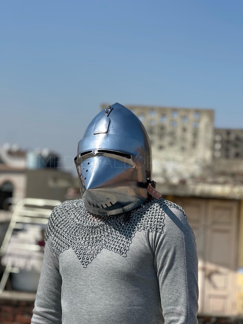 Pig Face Bascinet Helmet with Visor and Chainmail view 7