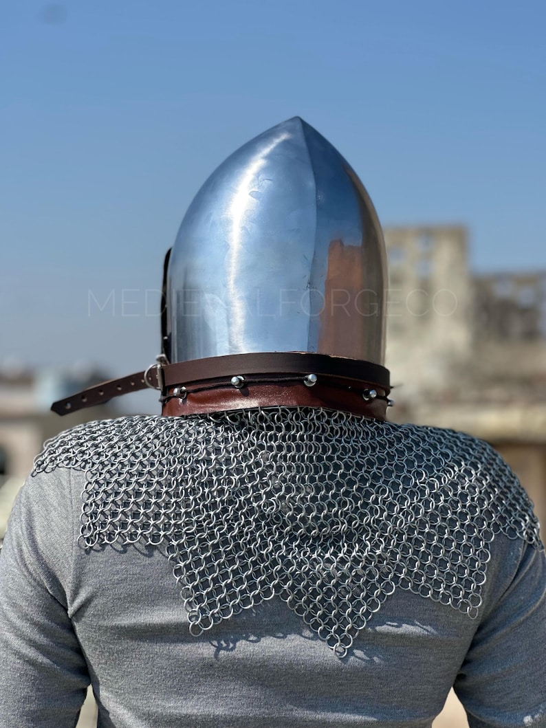 Pig Face Bascinet Helmet with Visor and Chainmail view 10
