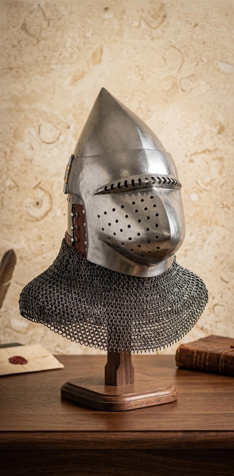 Bascinet Helmet with Chainmail — Crusader Knight view 2