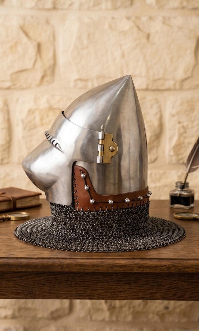 Bascinet Helmet with Chainmail — Crusader Knight view 3