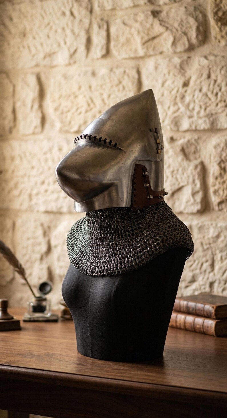 Bascinet Helmet with Chainmail — Crusader Knight view 5