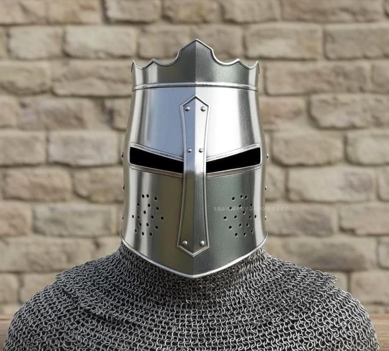 Crusader Steel Knight Helmet — Wearable Chainmail view 4