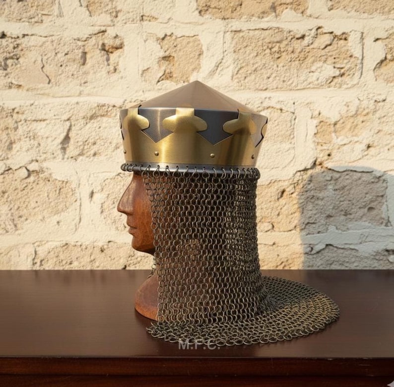 Crusader Crown Helmet with Chainmail — Brass Knight view 2