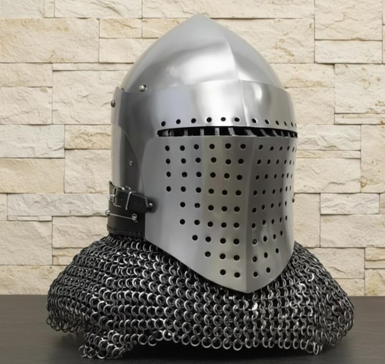 Crusader Knight Great Helm — Steel Chainmail view 6