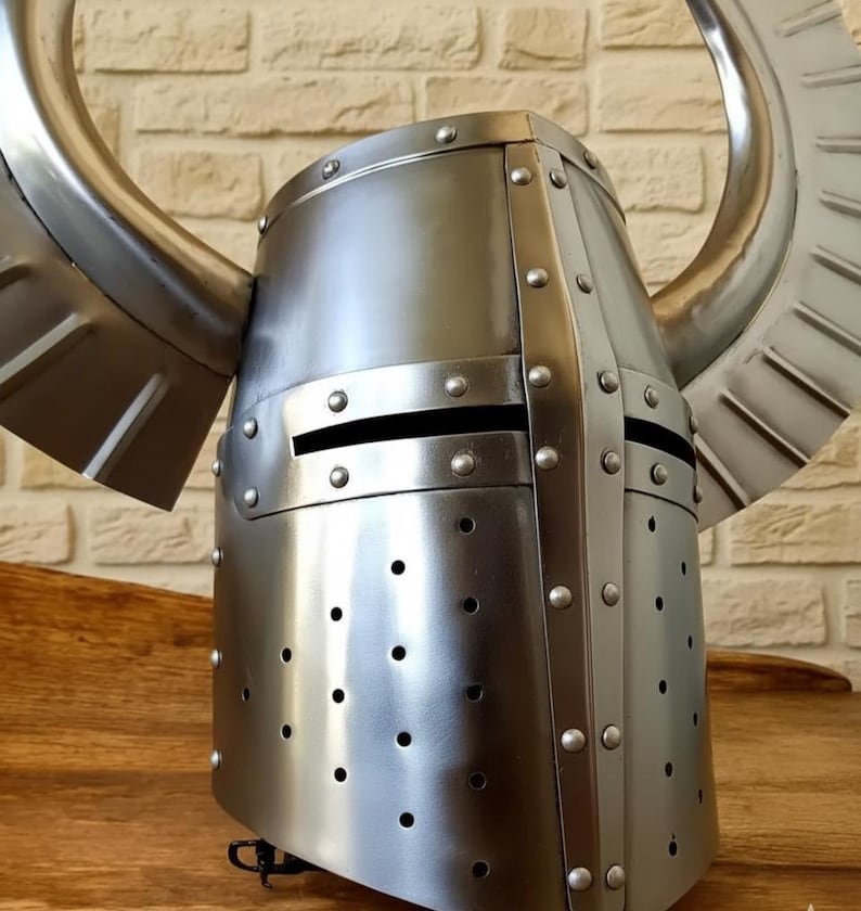 Winged Crusader Helmet — Large Wings Steel Knight view 3