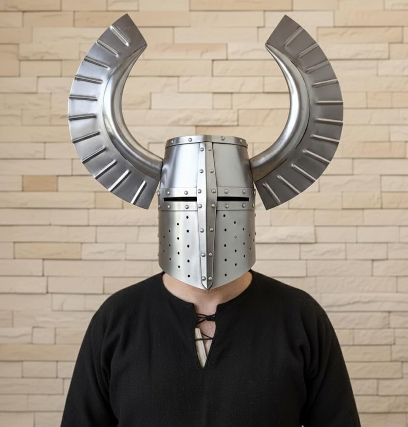 Winged Crusader Helmet — Large Wings Steel Knight view 6
