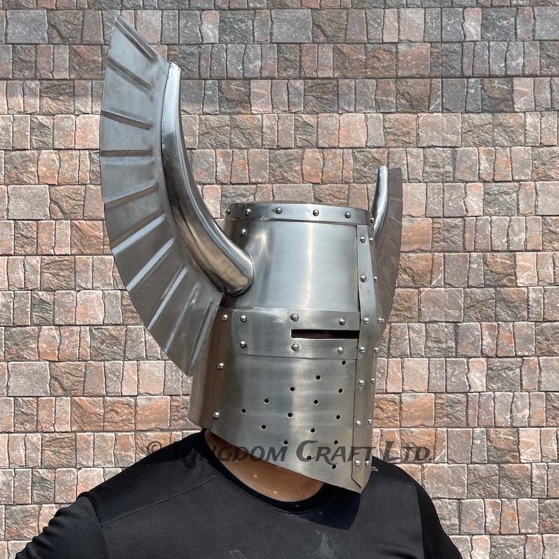 Medieval Teutonic Crest Wing Helmet with Display Stand view 2