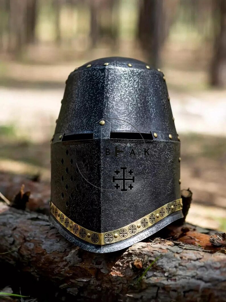 Medieval Knight Steel Great Helmet — Templar Prop view 6
