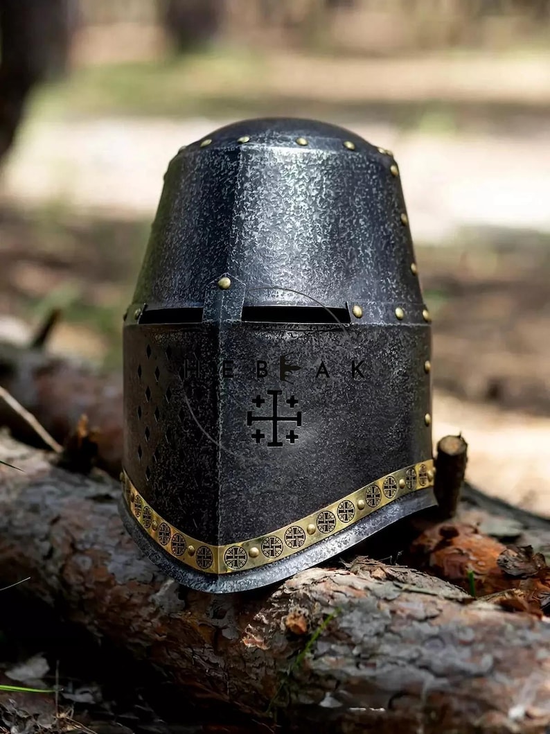 Medieval Knight Steel Great Helmet — Templar Prop view 9