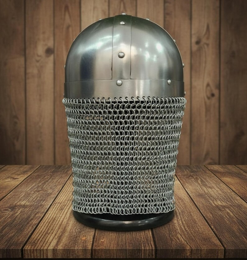 Viking Vendel Spectacle Helmet — Chainmail Wooden Stand view 5