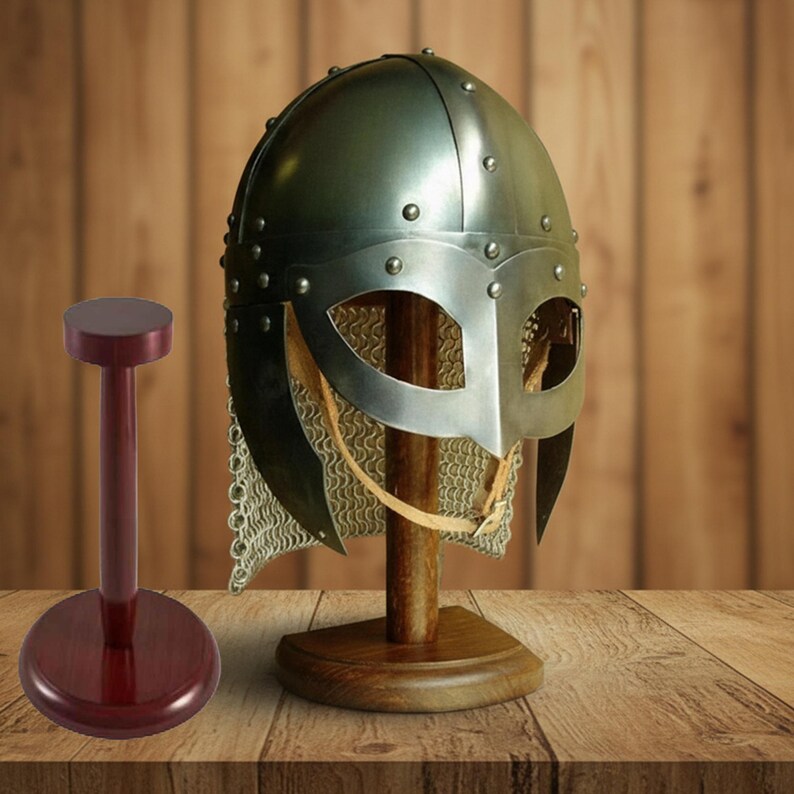 Viking Vendel Spectacle Helmet — Chainmail Wooden Stand view 8