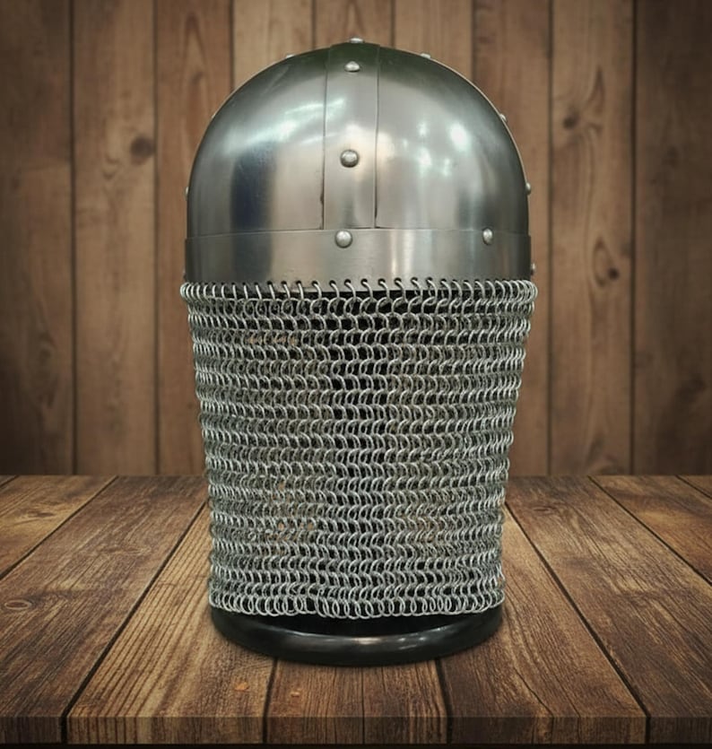 Viking Vendel Spectacle Helmet — Chainmail Wooden Stand view 9