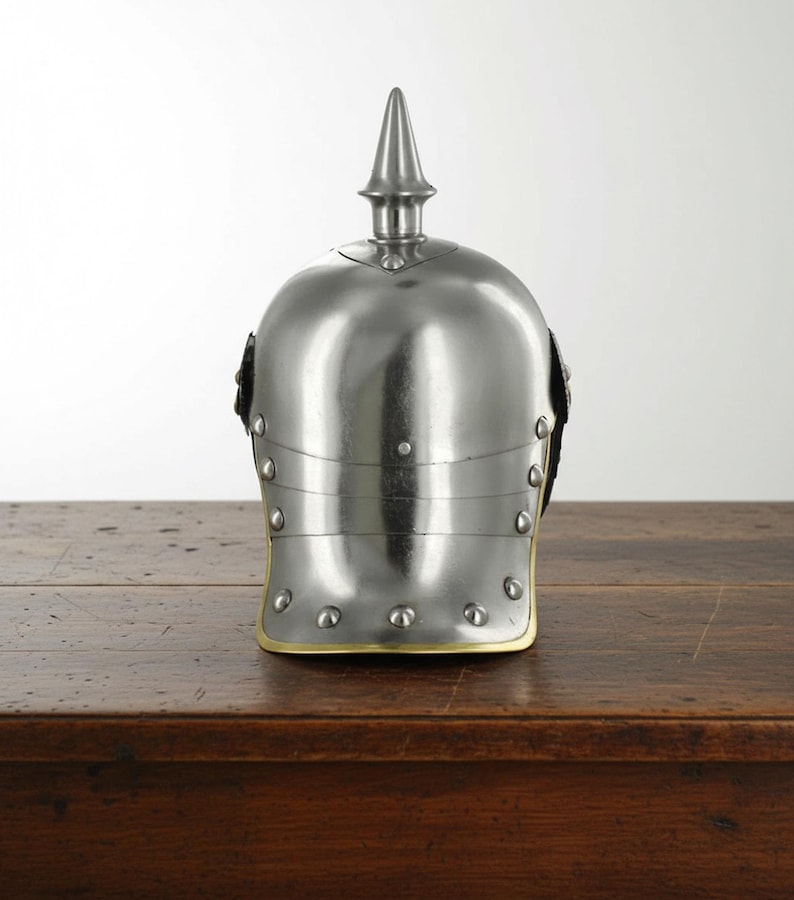 German Pickelhaube Helmet with Wooden Stand view 8