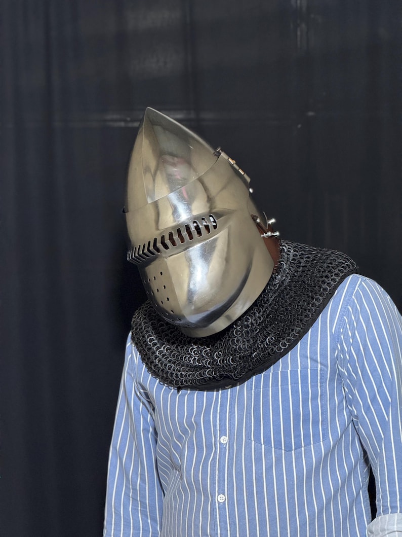 Bascinet Helmet with Chainmail Aventail — Gothic Knight view 2