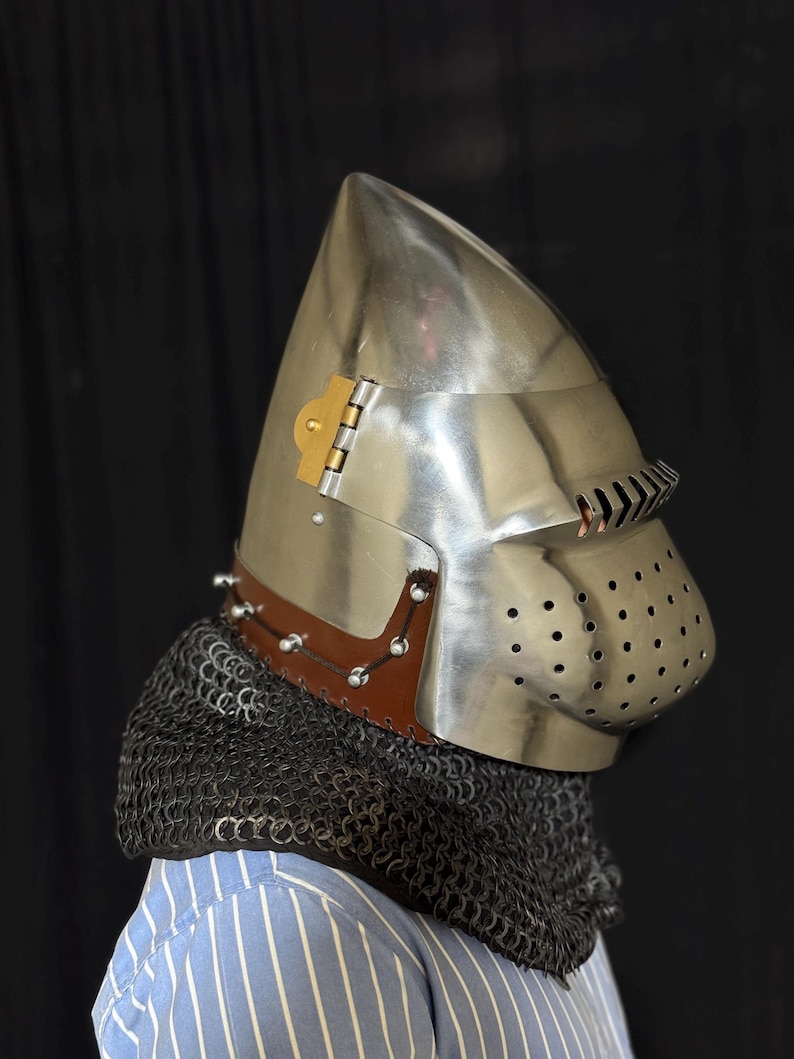 Bascinet Helmet with Chainmail Aventail — Gothic Knight view 8