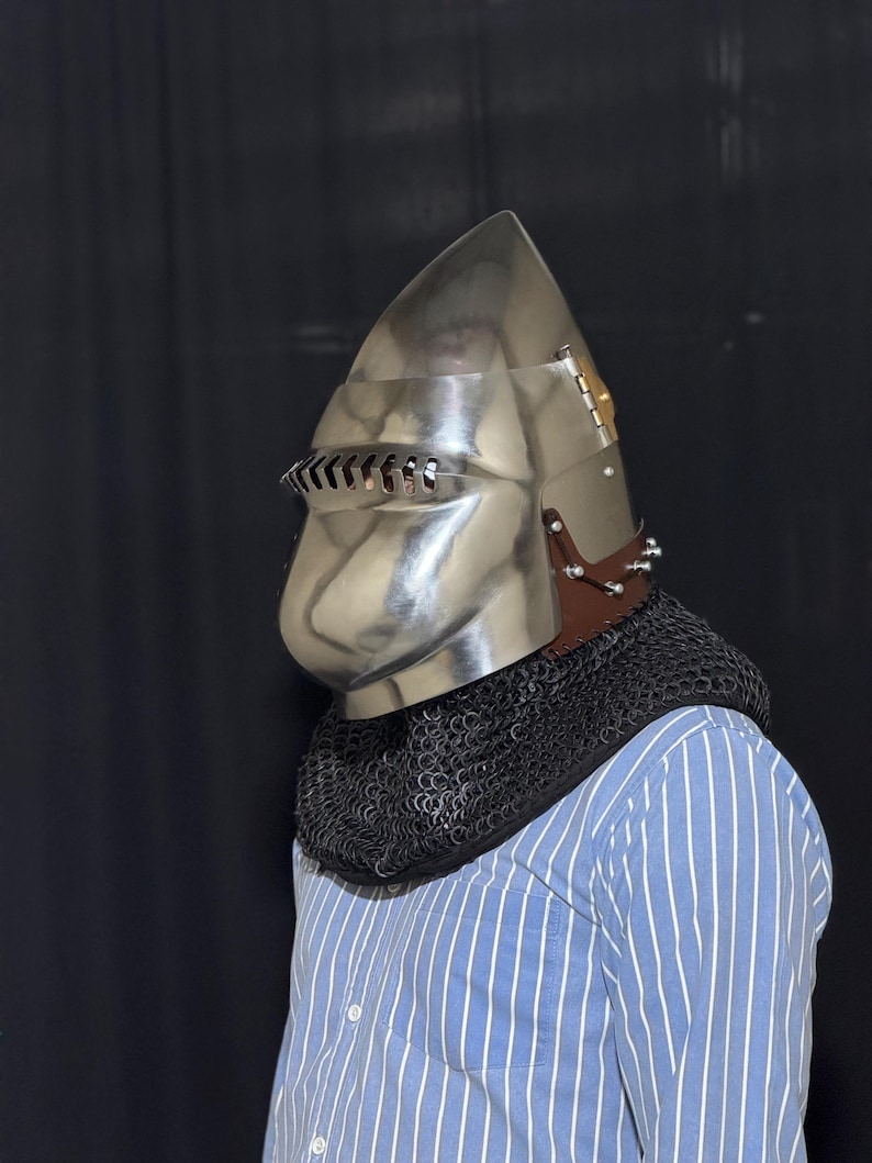 Bascinet Helmet with Chainmail Aventail — Gothic Knight view 9