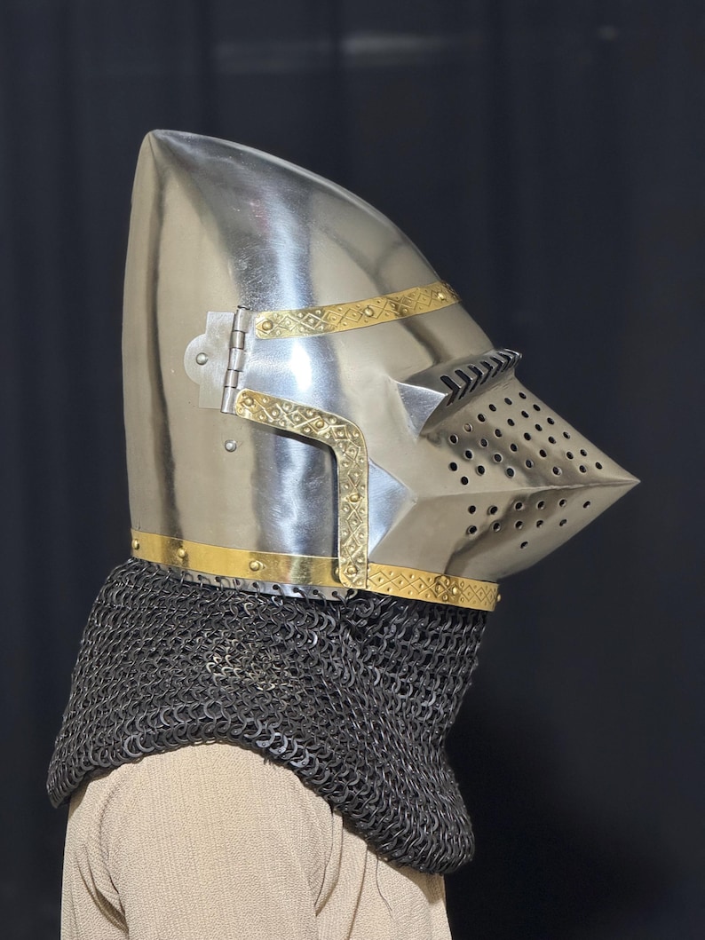 Bascinet Pig Face Helmet — Viking Knight Chainmail view 4