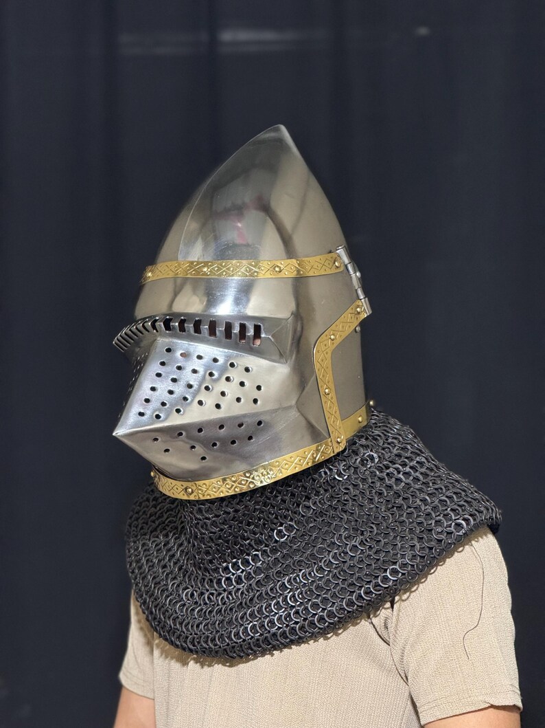 Bascinet Pig Face Helmet — Viking Knight Chainmail view 10