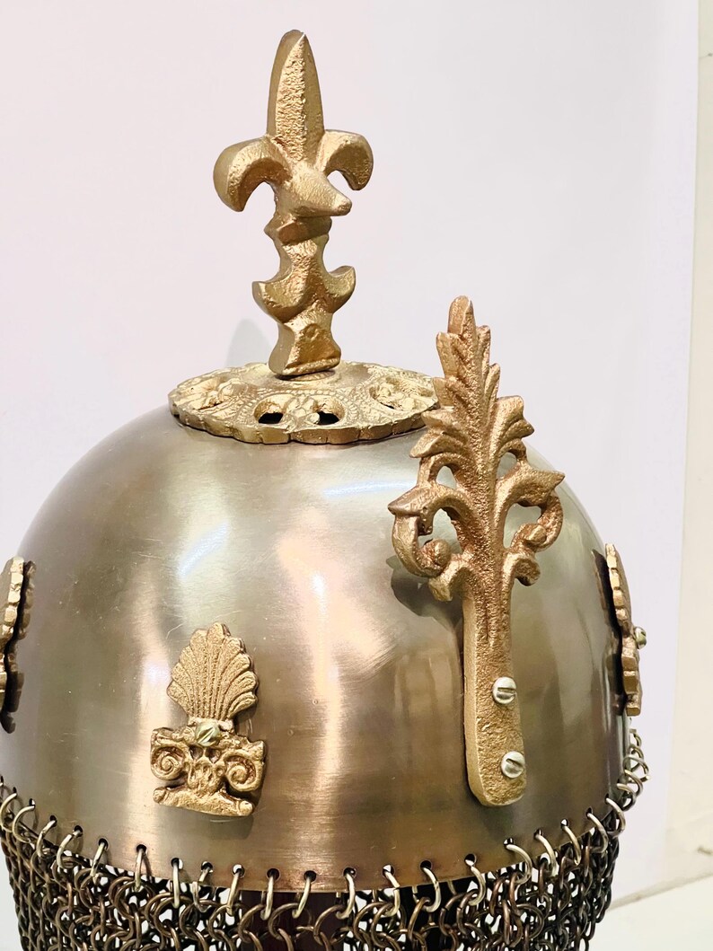 Royal Crusader Chainmail Helmet — Brass Finish Norman view 5