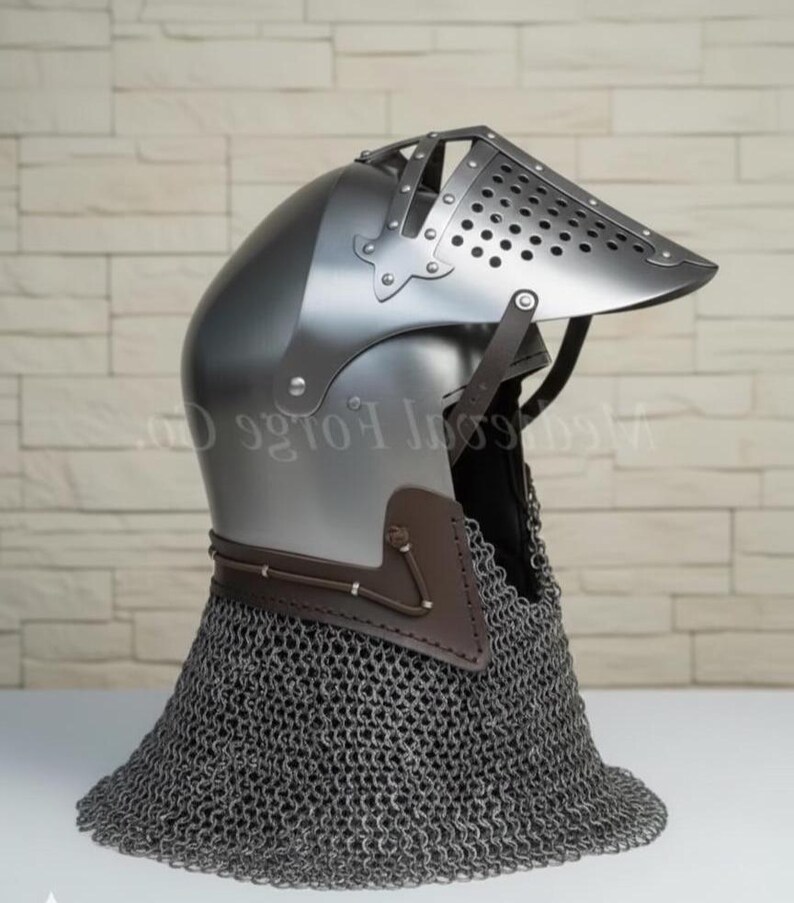 Steel Crusader Knight Helmet with Chainmail — Display view 5