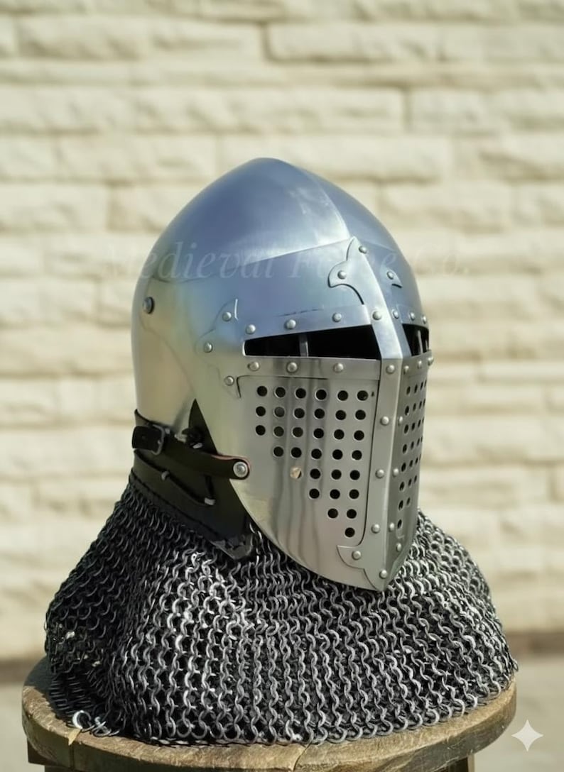 Steel Crusader Knight Helmet with Chainmail — Display view 7