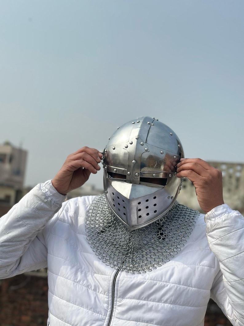 Steel Helmet with Chainmail Aventail — Crusader Knight view 2
