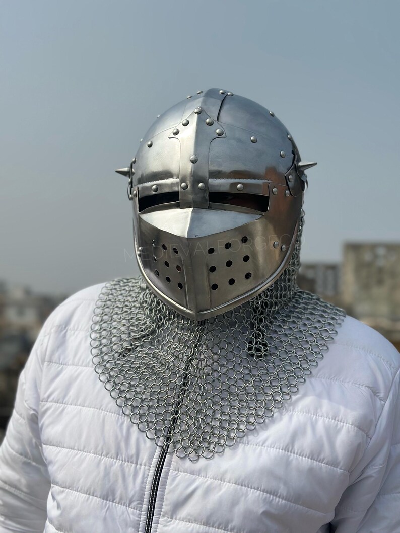 Steel Helmet with Chainmail Aventail — Crusader Knight view 3