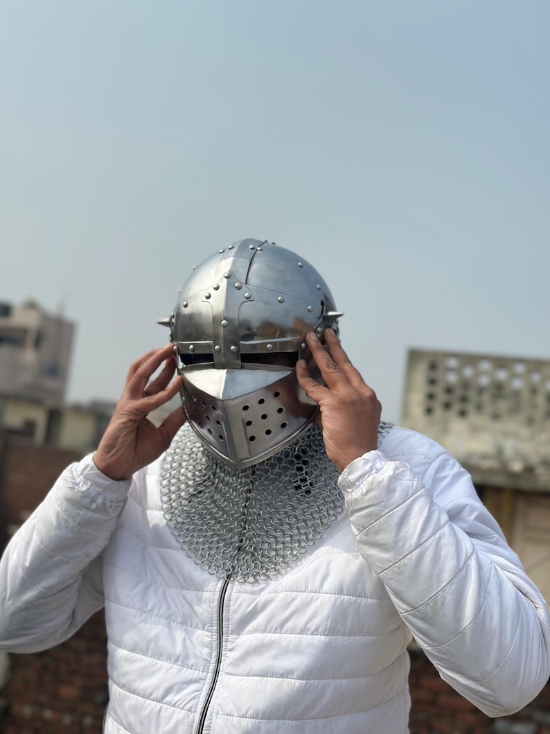 Steel Helmet with Chainmail Aventail — Crusader Knight view 4
