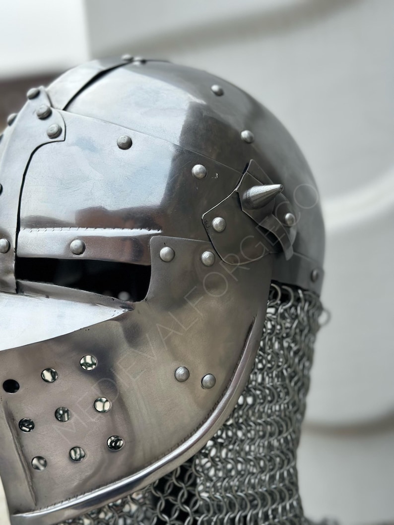 Steel Helmet with Chainmail Aventail — Crusader Knight view 5
