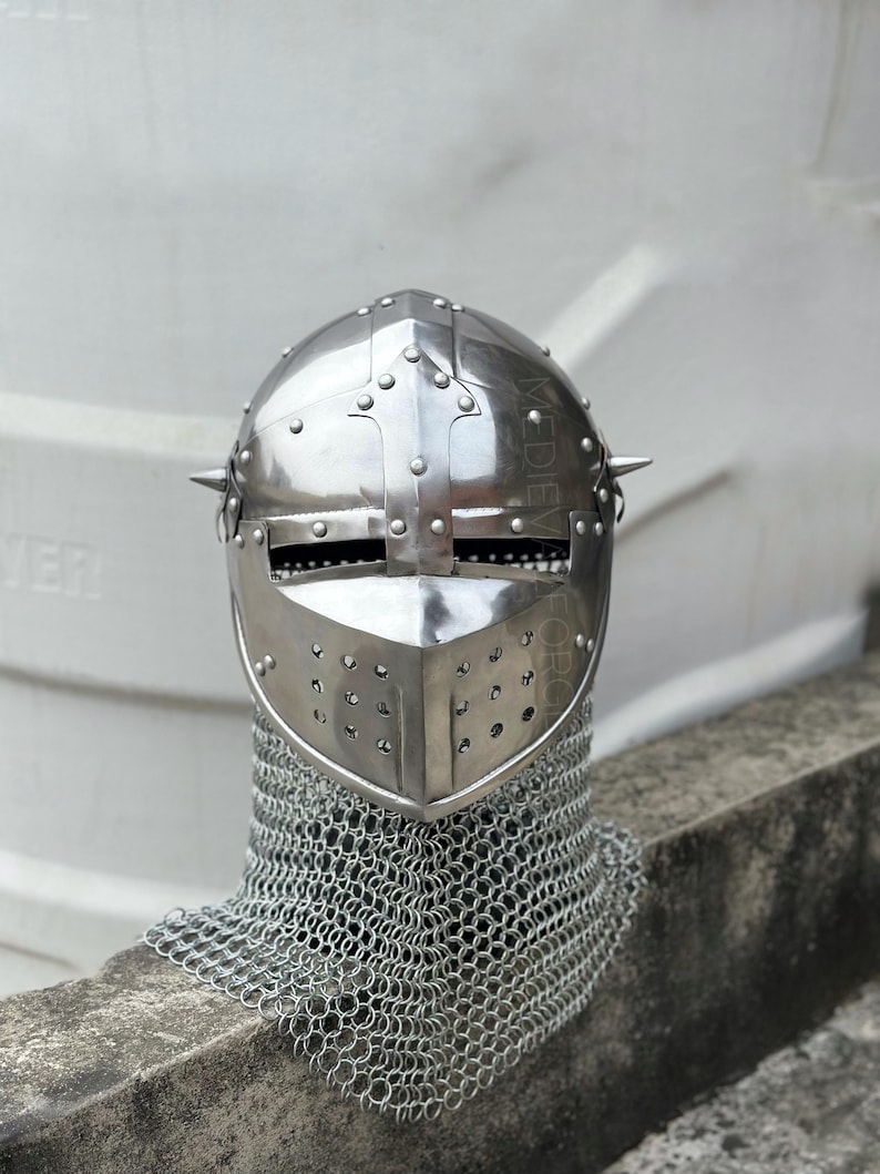 Steel Helmet with Chainmail Aventail — Crusader Knight view 6