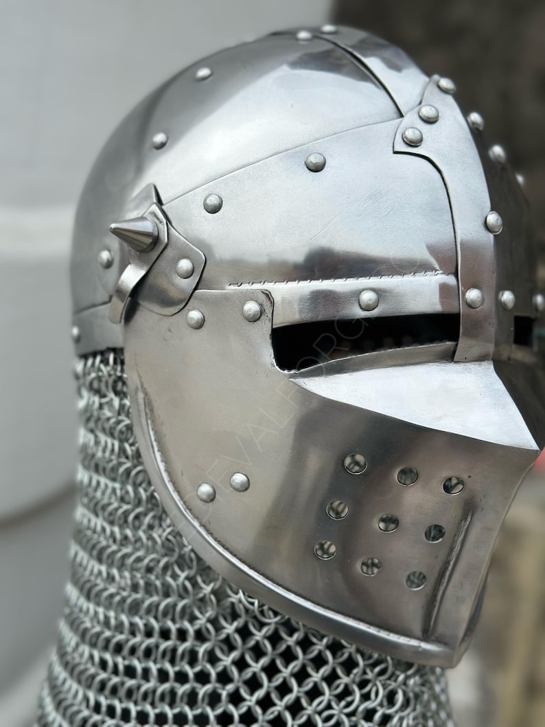 Steel Helmet with Chainmail Aventail — Crusader Knight view 8