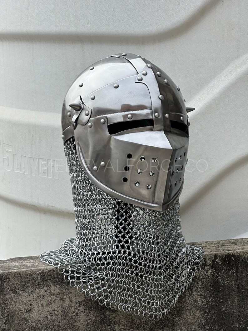 Steel Helmet with Chainmail Aventail — Crusader Knight view 9