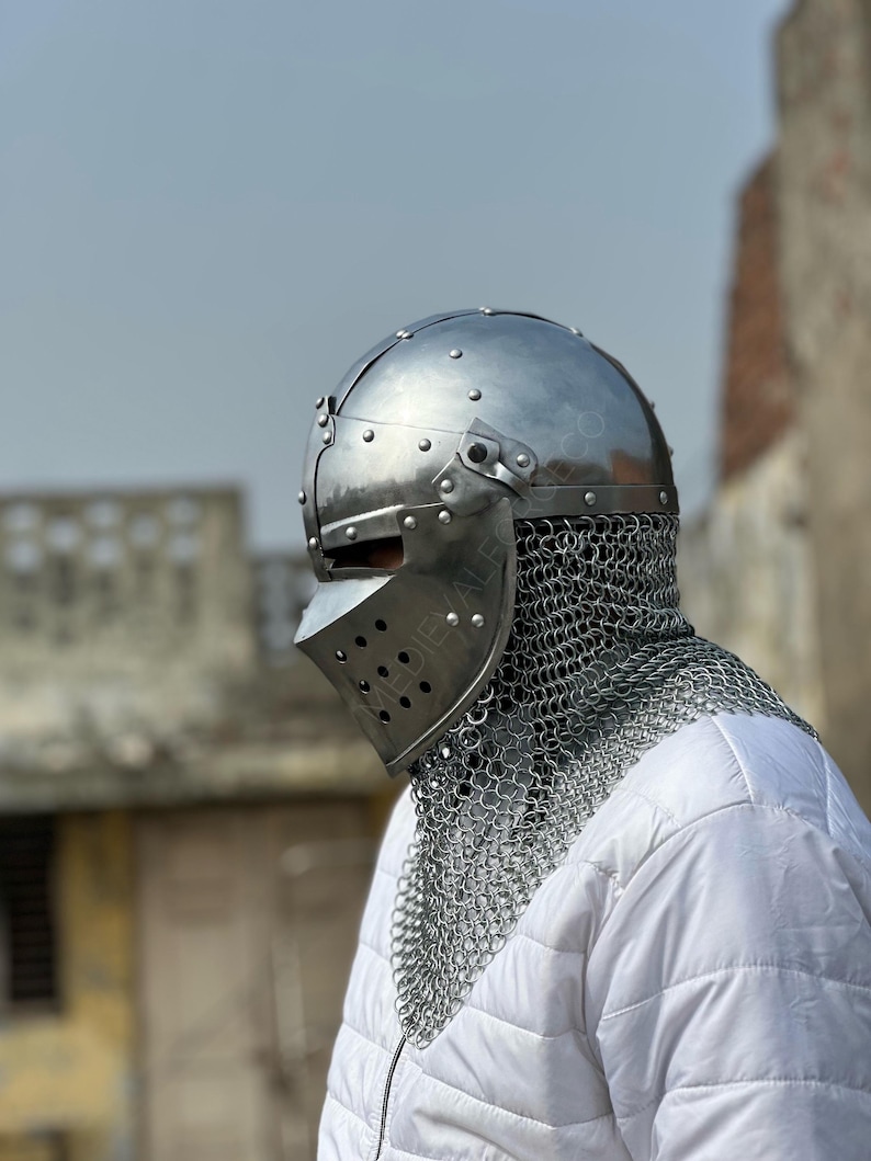 Steel Helmet with Chainmail Aventail — Crusader Knight view 10