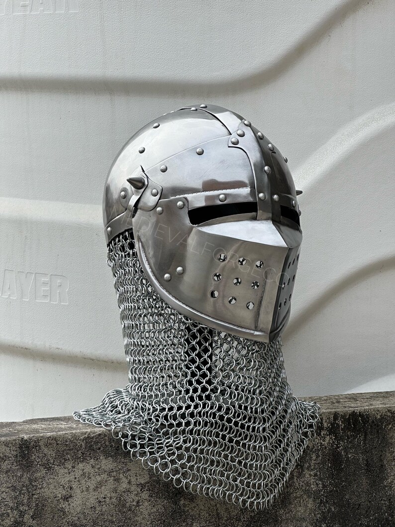 Steel Helmet with Chainmail Aventail — Crusader Knight view 12